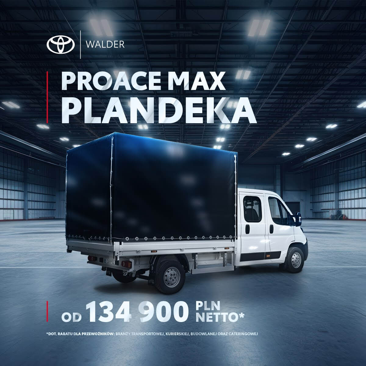 Toyota Proace Max z zabudową plandekową od Toyota Walder Zabrze. Luksusowa, funkcjonalna i gotowa na transport – już od 134 900 PLN netto. Toyota Proace Max z zabudową plandekową od Toyota Walder Zabrze. Luksusowa, funkcjonalna i gotowa na transport – już od 134 900 PLN netto.