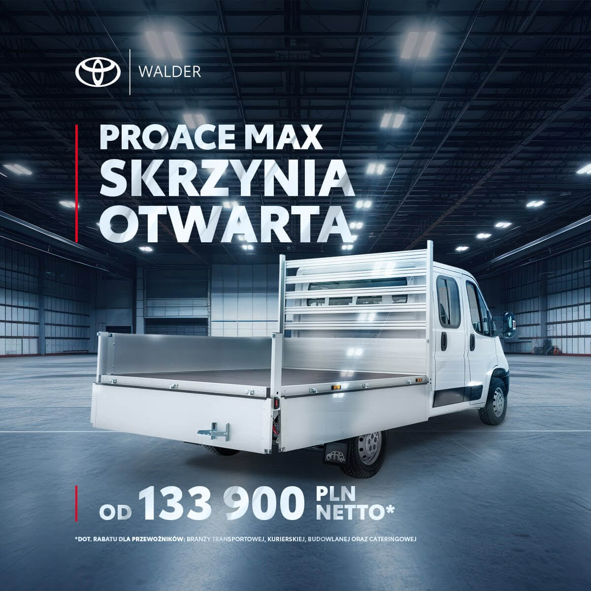 Toyota Proace Max Skrzynia Otwarta od Toyota Walder Zabrze – lekka, aluminiowa zabudowa ładunkowa, łatwy załadunek i trwała konstrukcja. Sprawdź ofertę Toyota Proace Max Skrzynia Otwarta od Toyota Walder Zabrze – lekka, aluminiowa zabudowa ładunkowa, łatwy załadunek i trwała konstrukcja. Sprawdź ofertę