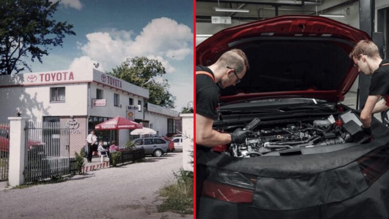 Pierwszy salon Toyoty Grupy Walder w Chwaszczynie w 1991 roku i serwis Toyota Walder Zabrze w 2026 roku