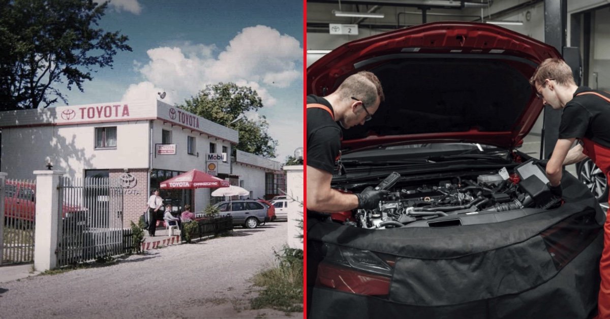 Pierwszy salon Toyoty Grupy Walder w Chwaszczynie w 1991 roku i serwis Toyota Walder Zabrze w 2026 roku