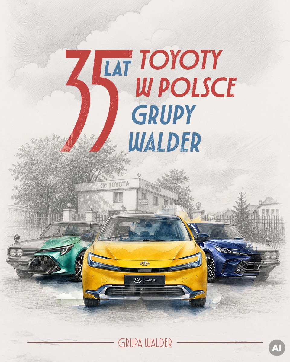 35 lat Toyoty w Polsce i Grupy Walder, klasyczne i współczesne modele Toyota na grafice jubileuszowej