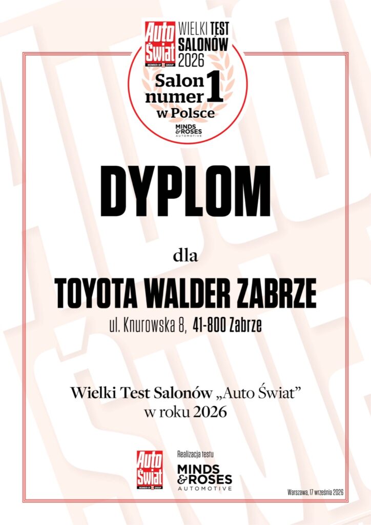Dyplom Salon numer 1 w Polsce dla Toyota Walder Zabrze, Wielki Test Salonów Auto Świat 2026